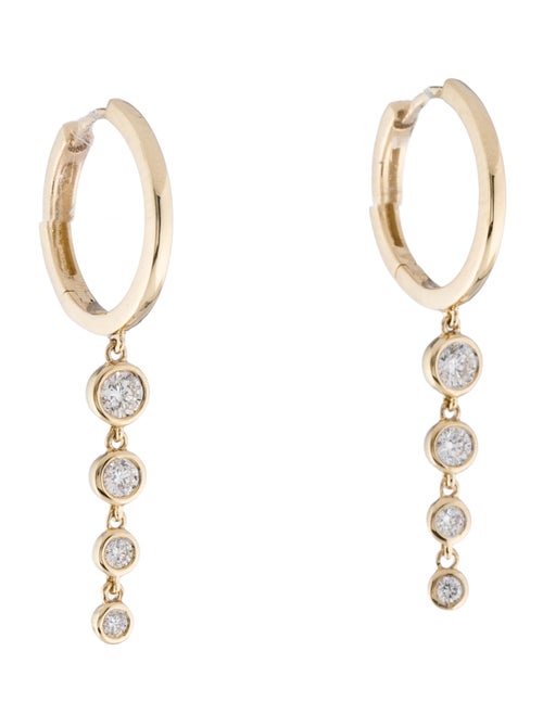 Earrings 14K Diamond Drop Hoop Earrings