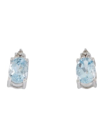 Earrings 14K Aquamarine & Diamond Stud Earrings