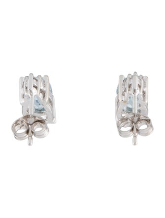 Earrings 14K Aquamarine & Diamond Stud Earrings