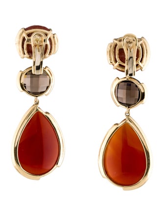 Earrings 14K Carnelian, Jasper, Smoky Quartz & Diamond Drop Earrings