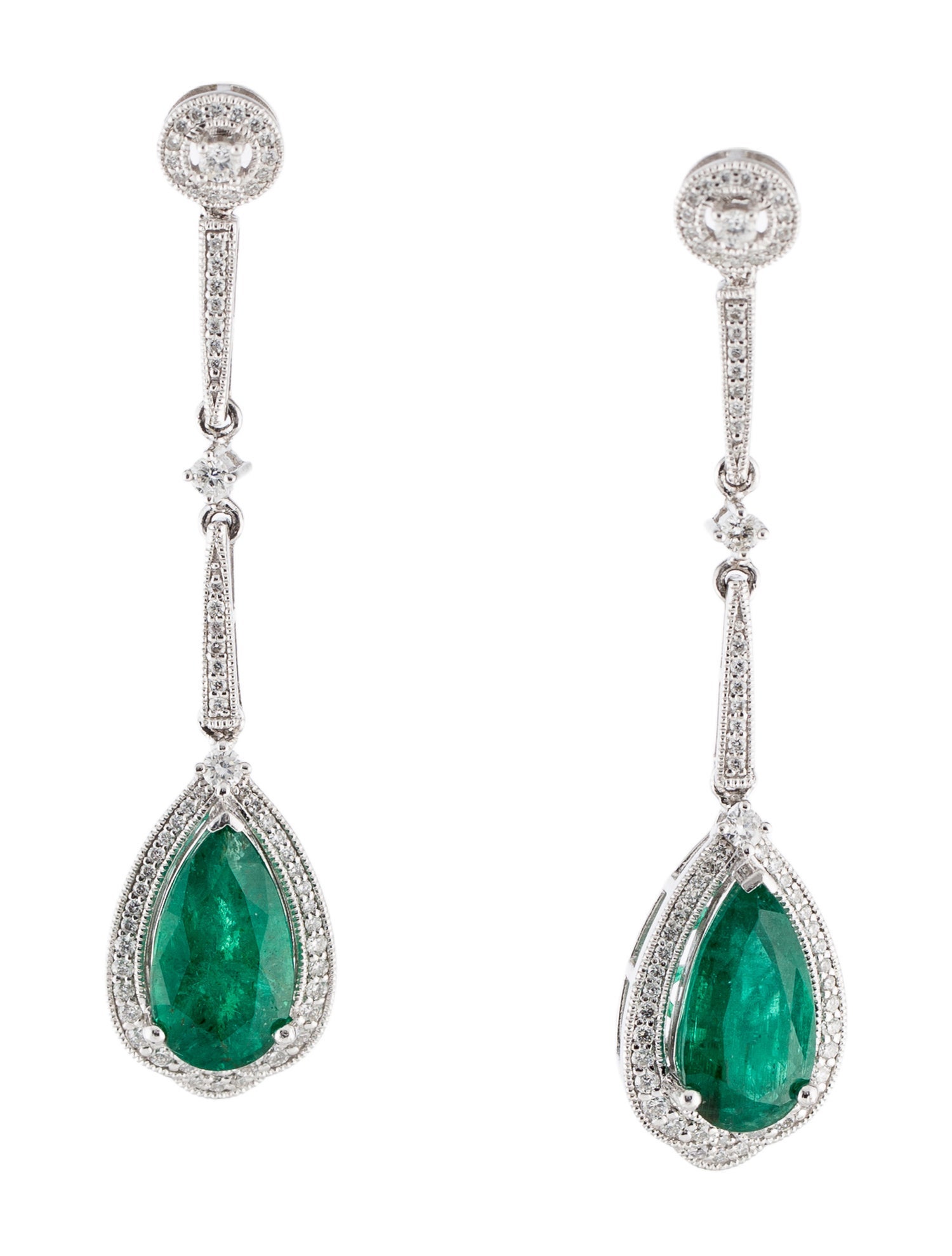 Earrings Platinum 5.67ctw Emerald & Diamond Drop