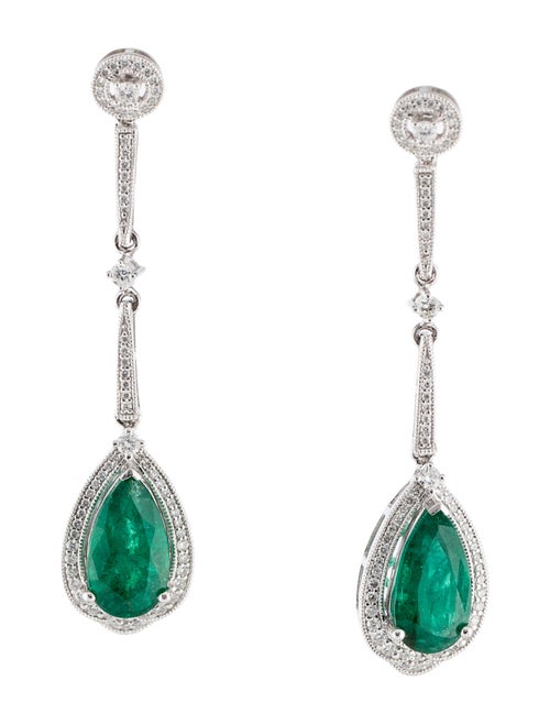 Earrings Platinum 5.67ctw Emerald & Diamond Drop Earrings