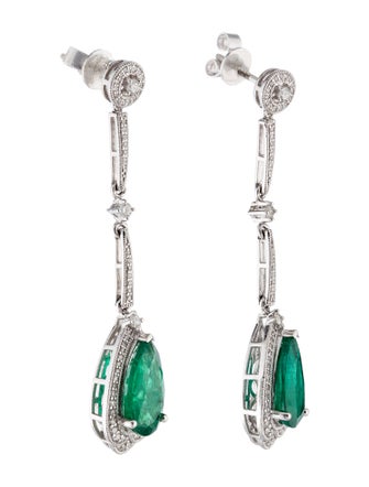 Earrings Platinum 5.67ctw Emerald & Diamond Drop Earrings