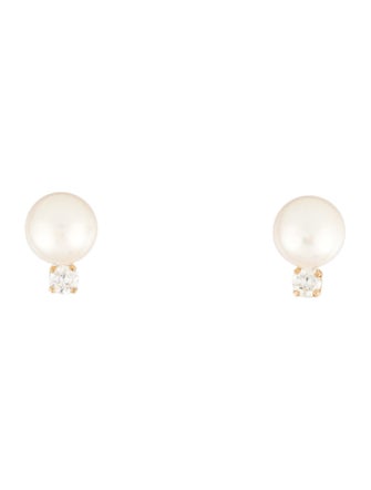 Earrings 14K Pearl & Diamond Stud Earrings