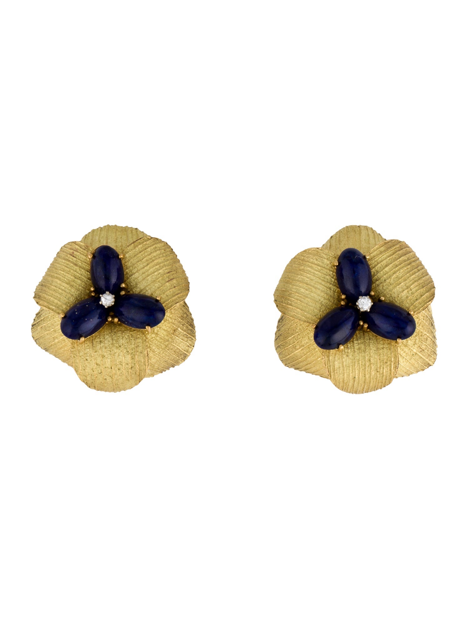 Earrings 18K Lapis Lazuli & Diamond Flower Clip-On