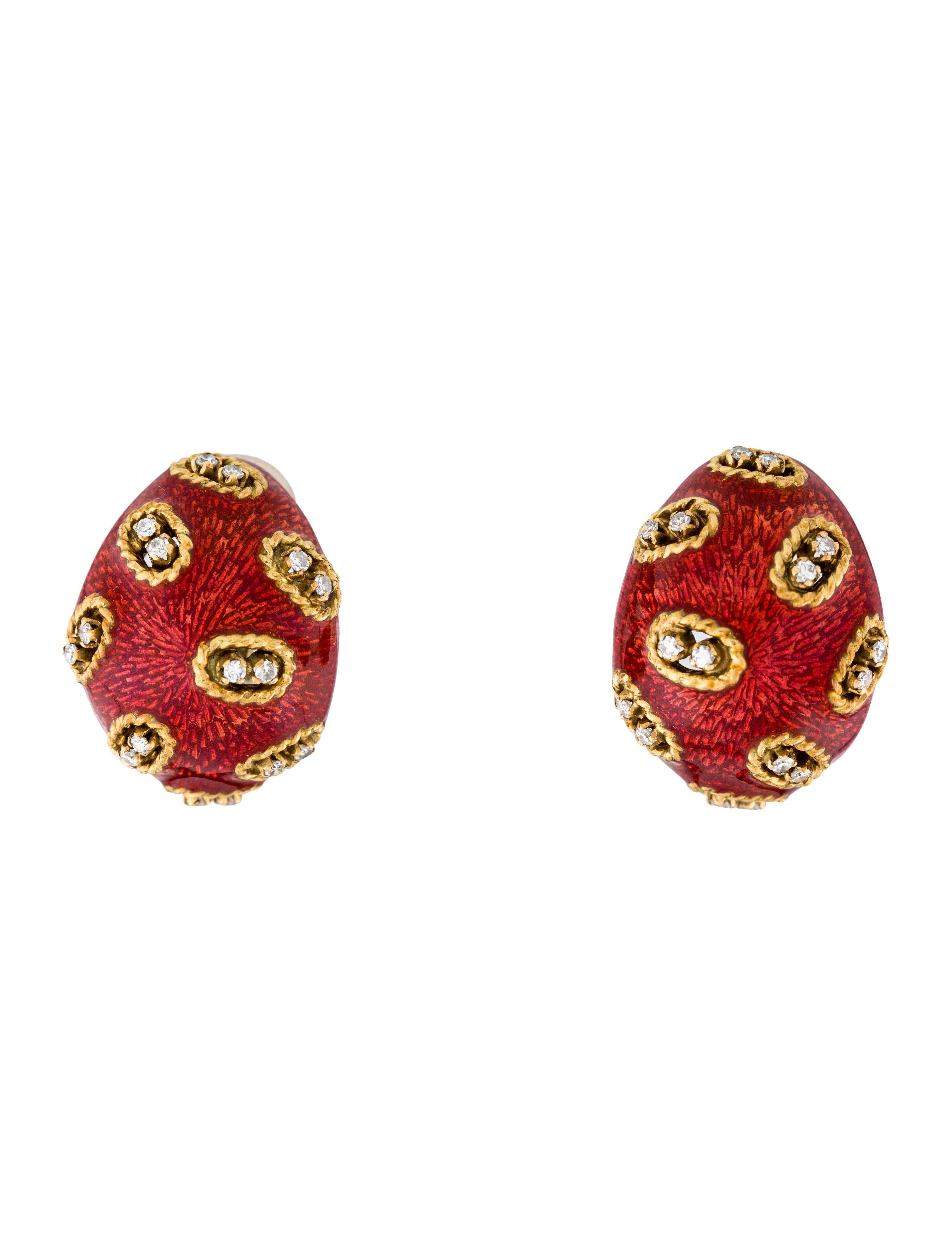 Earrings 18K Enamel & Diamond Clip-On