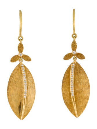 Earrings 18K Diamond Leaf Drop Earrings
