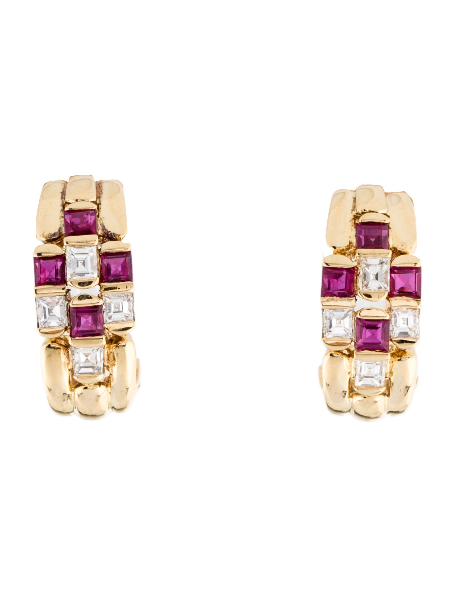 Earrings 18K Ruby & Diamond Checkerboard Earclip