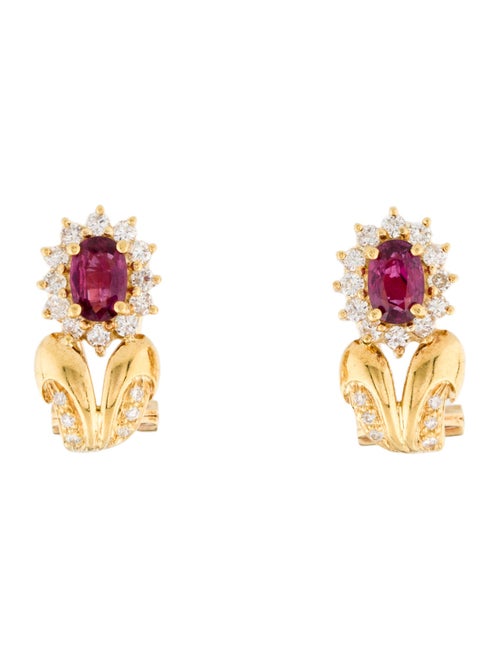 Earrings 18K Ruby & Diamond Halo Earclip Earrings