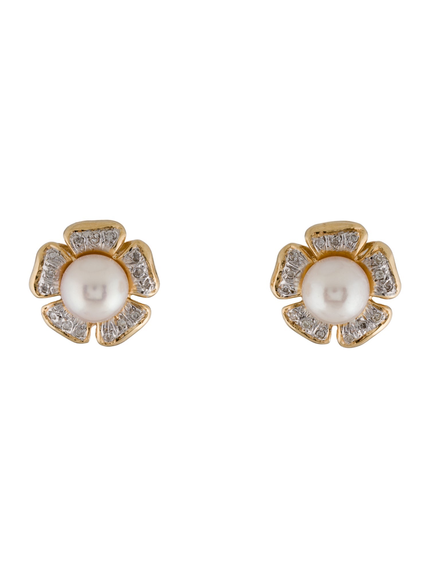 Earrings 14K Pearl & Diamond Flower Earclip