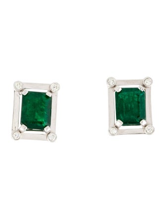 Earrings 14K 5.93ctw Emerald & Diamond Stud Earrings