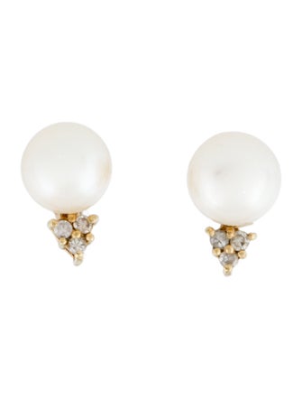 Earrings 14K Pearl & Diamond Stud Earrings