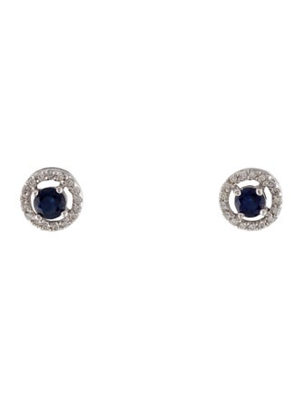 Earrings 18K Sapphire & Diamond Halo Stud Earrings