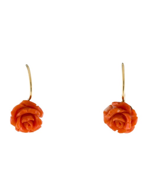 Earrings 18K Coral Rose Drop Earrings
