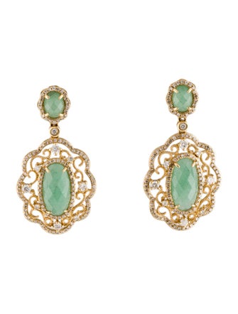 Earrings 14K Aventurine Quartz & Diamond Drop Earrings