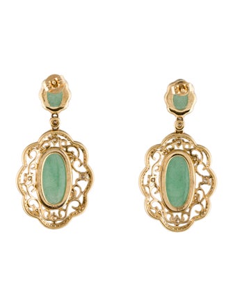 Earrings 14K Aventurine Quartz & Diamond Drop Earrings