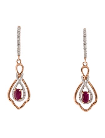 Earrings 14K Ruby & Diamond Drop Earrings