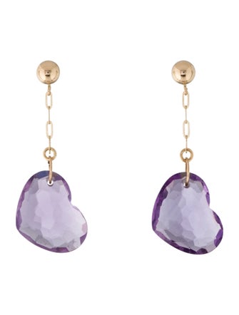 Earrings 14K Amethyst Heart Drop Earrings