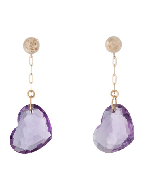 Earrings 14K Amethyst Heart Drop Earrings