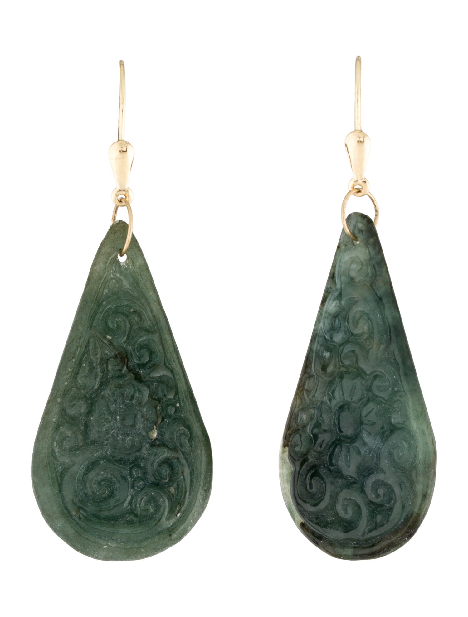 Earrings 14K Carved Dyed Jadeite Drop