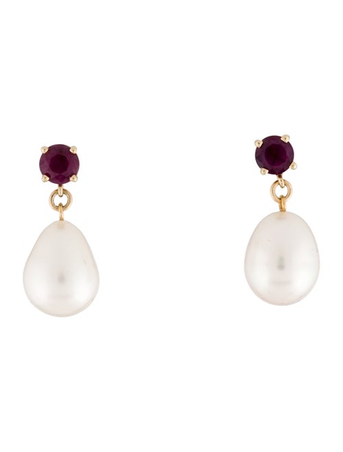 Earrings 14K Pearl & Ruby Drop Earrings