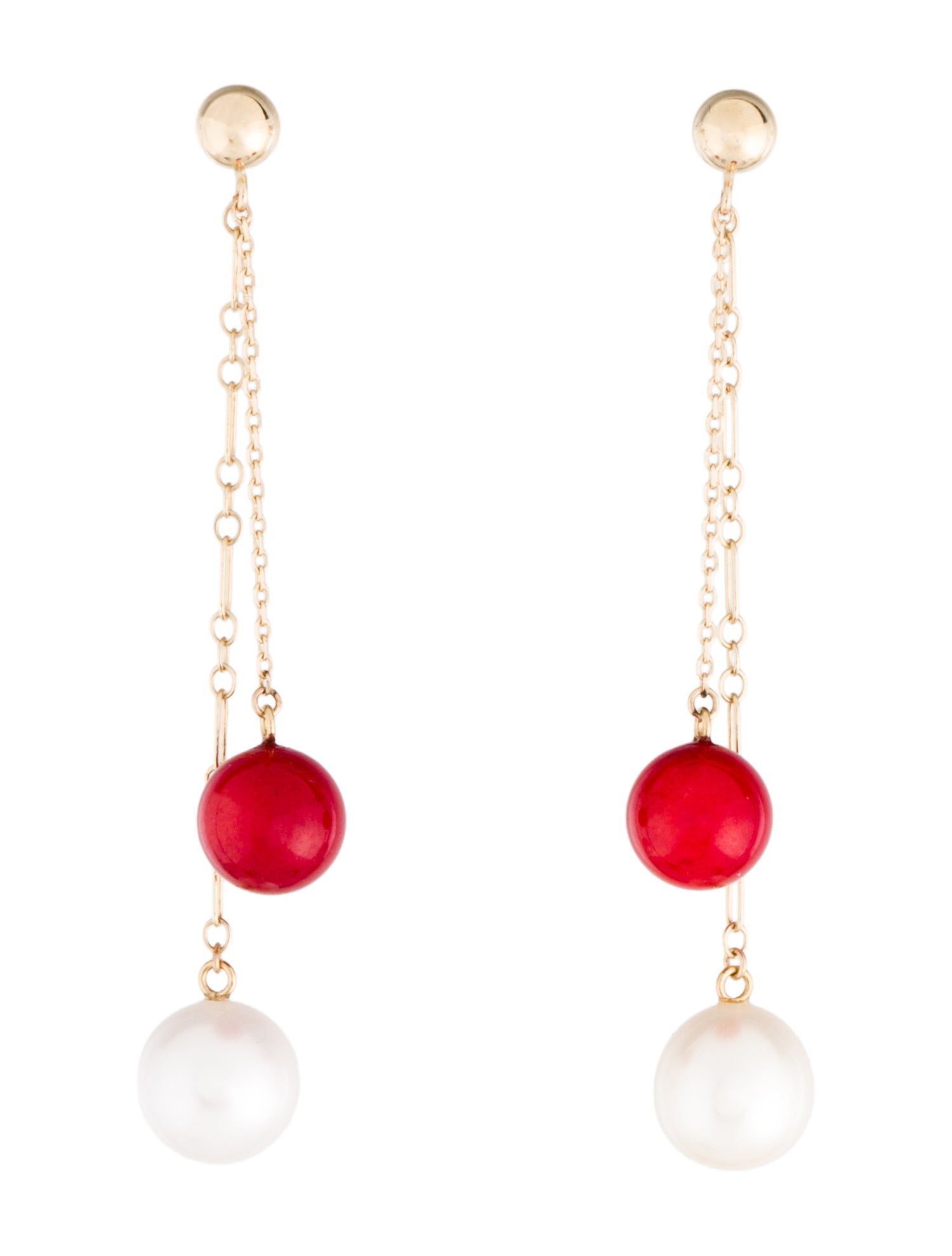 Earrings 14K Pearl & Coral Dangle Drop