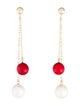 Earrings 14K Pearl & Coral Dangle Drop Earrings