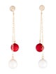 Earrings 14K Pearl & Coral Dangle Drop Earrings