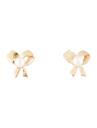 Earrings 14K Pearl Bow Stud Earrings