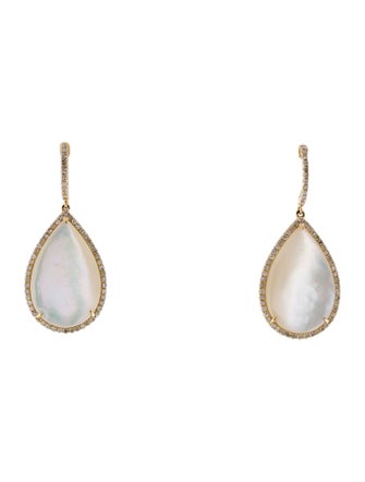 Earrings 14K Mother of Pearl & Diamond Drop Earrings