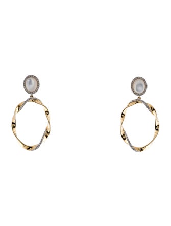 Earrings 14K Mother of Pearl & Diamond Drop Earrings