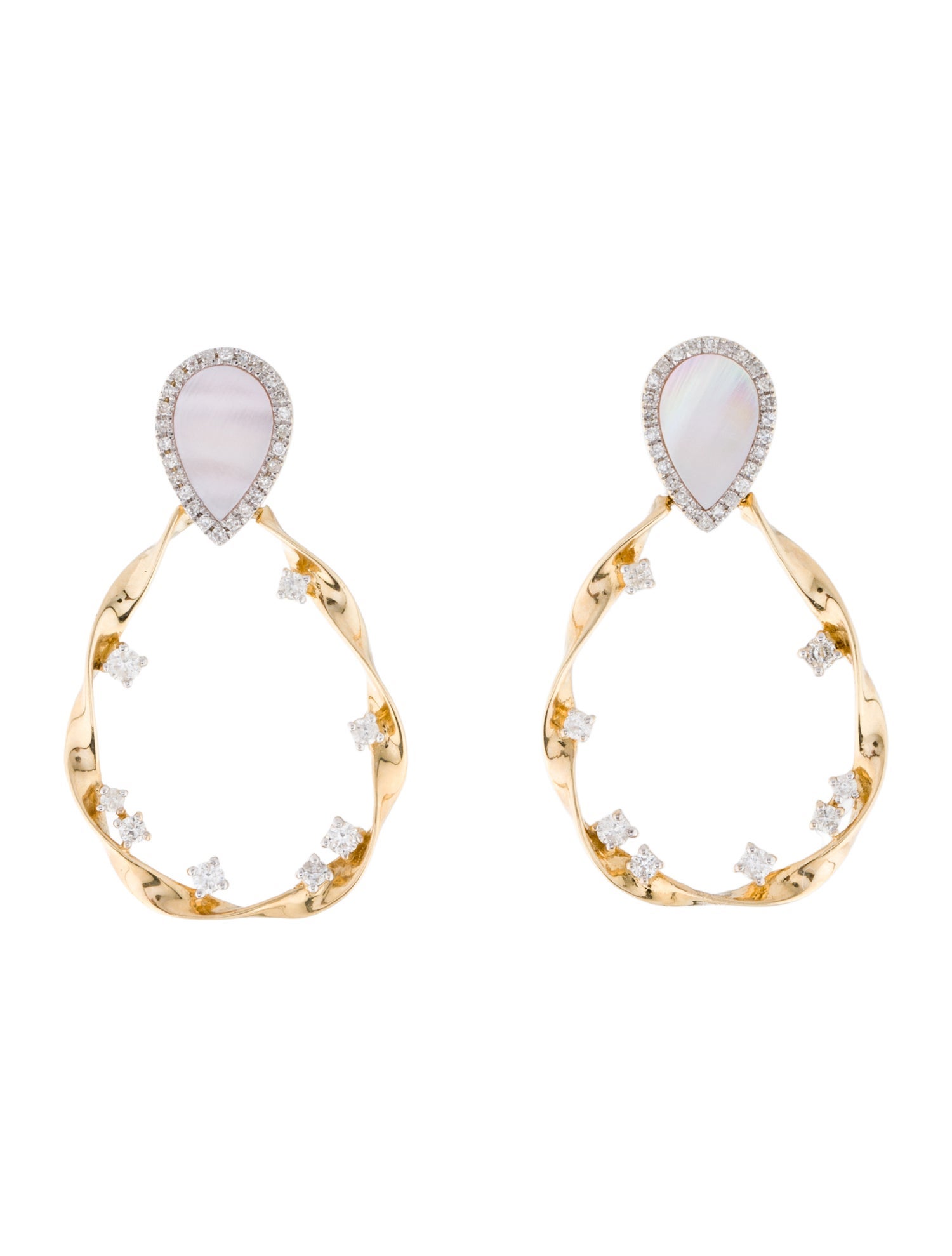 Earrings 14K Mother of Pearl & Diamond Drop