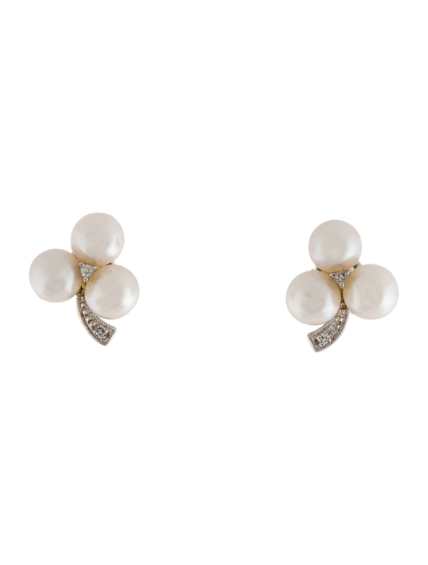 Earrings 14K Pearl & Diamond Cluster Stud