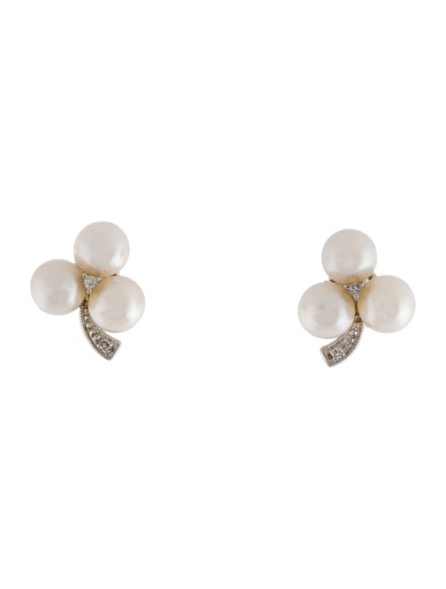 Earrings 14K Pearl & Diamond Cluster Stud Earrings