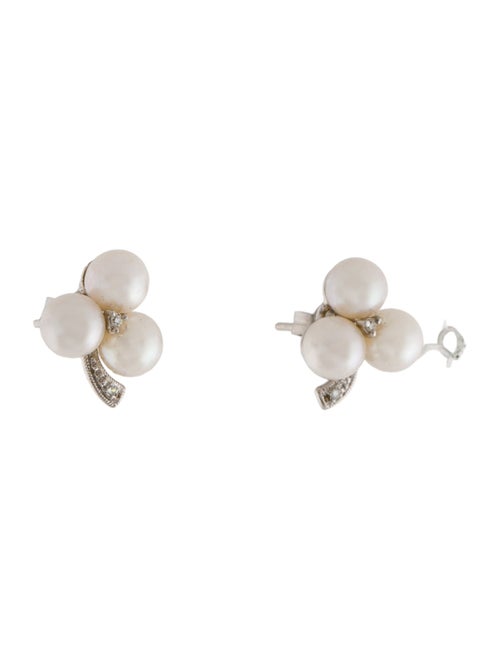 Earrings 14K Pearl & Diamond Cluster Stud Earrings