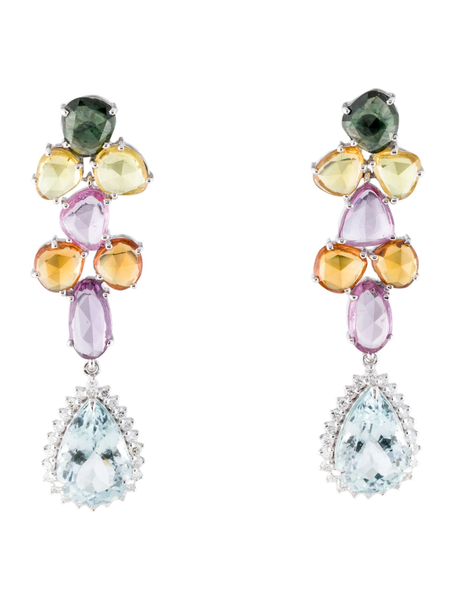 Earrings 18K 1.62ctw Aquamarine, Sapphire & Diamond Drop Earrings