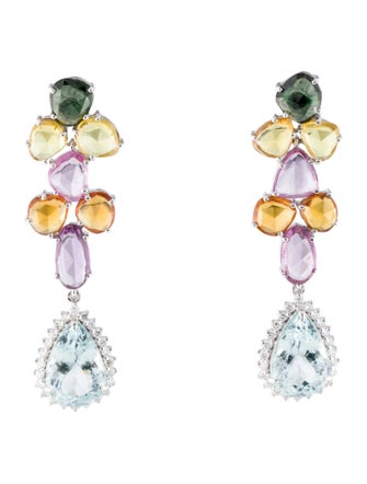 Earrings 18K 1.62ctw Aquamarine, Sapphire & Diamond Drop Earrings