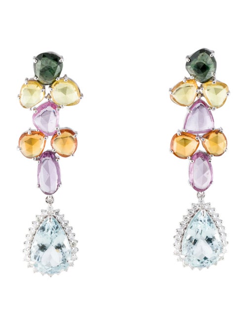 Earrings 18K 1.62ctw Aquamarine, Sapphire & Diamond Drop Earrings