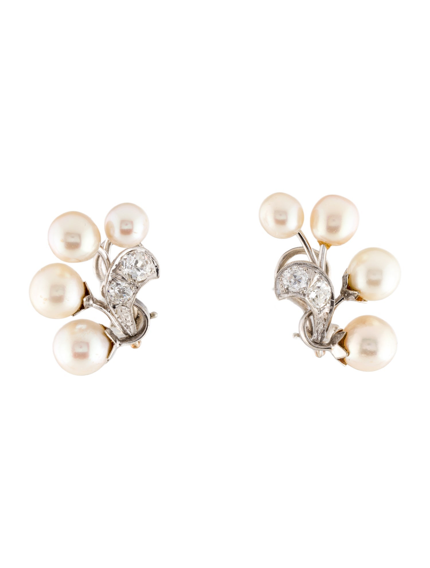 Earrings Vintage 14K Pearl & Diamond Clip-On