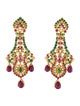 Earrings 22K Pearl, Ruby & Emerald Drop Earrings
