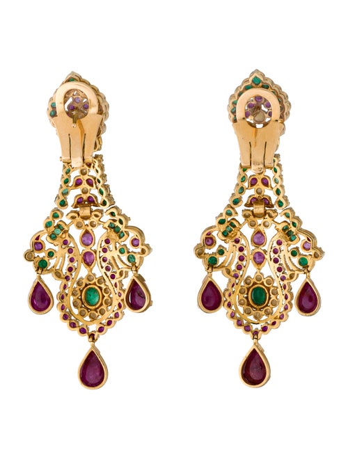 Earrings 22K Pearl, Ruby & Emerald Drop Earrings