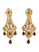 Earrings 22K Pearl, Ruby & Emerald Drop Earrings
