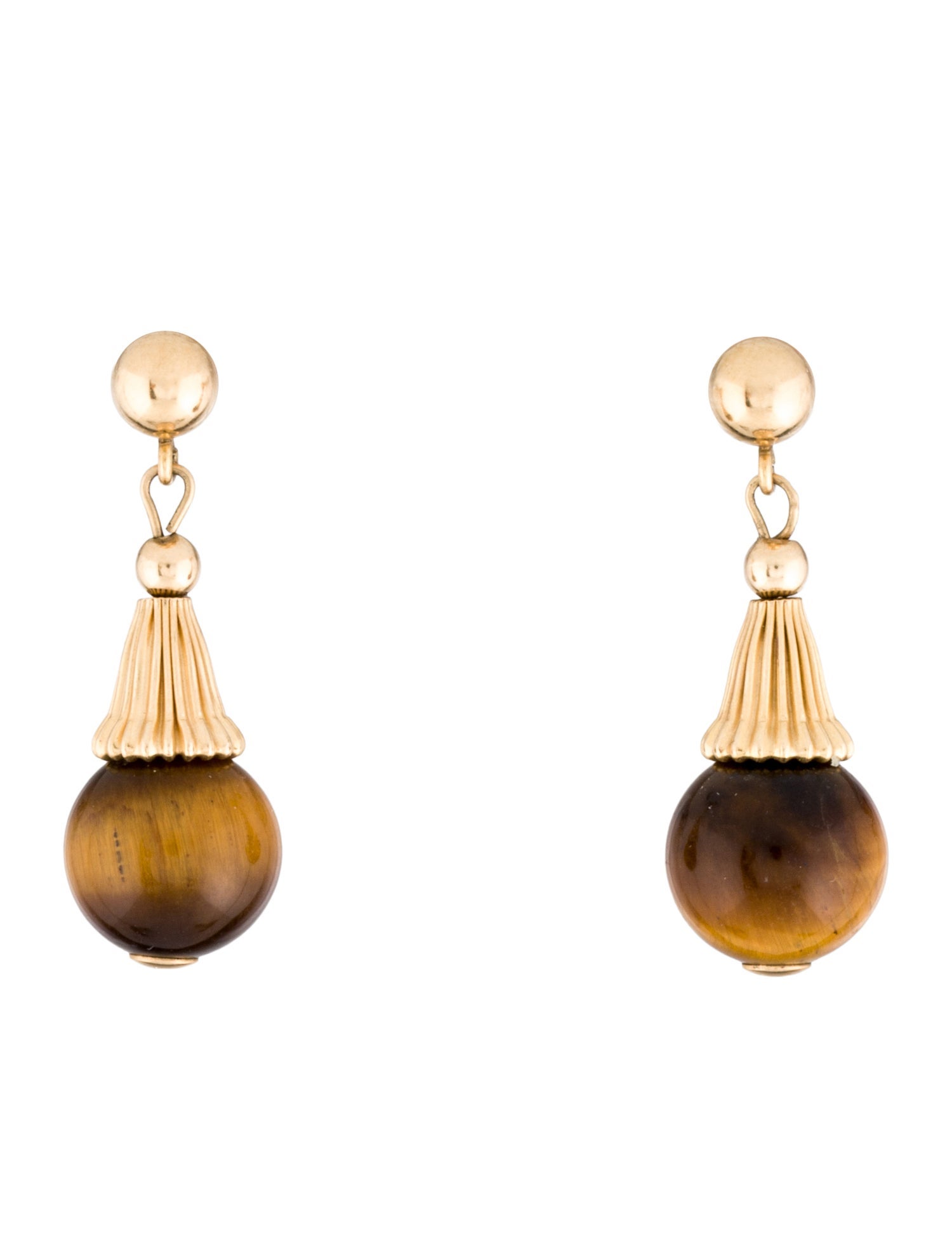 Earrings 14K Tigers Eye Quartz Drop