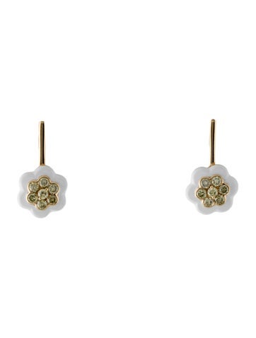 Earrings Drop 18K Diamond & Ceramic Spinning Flower Stud