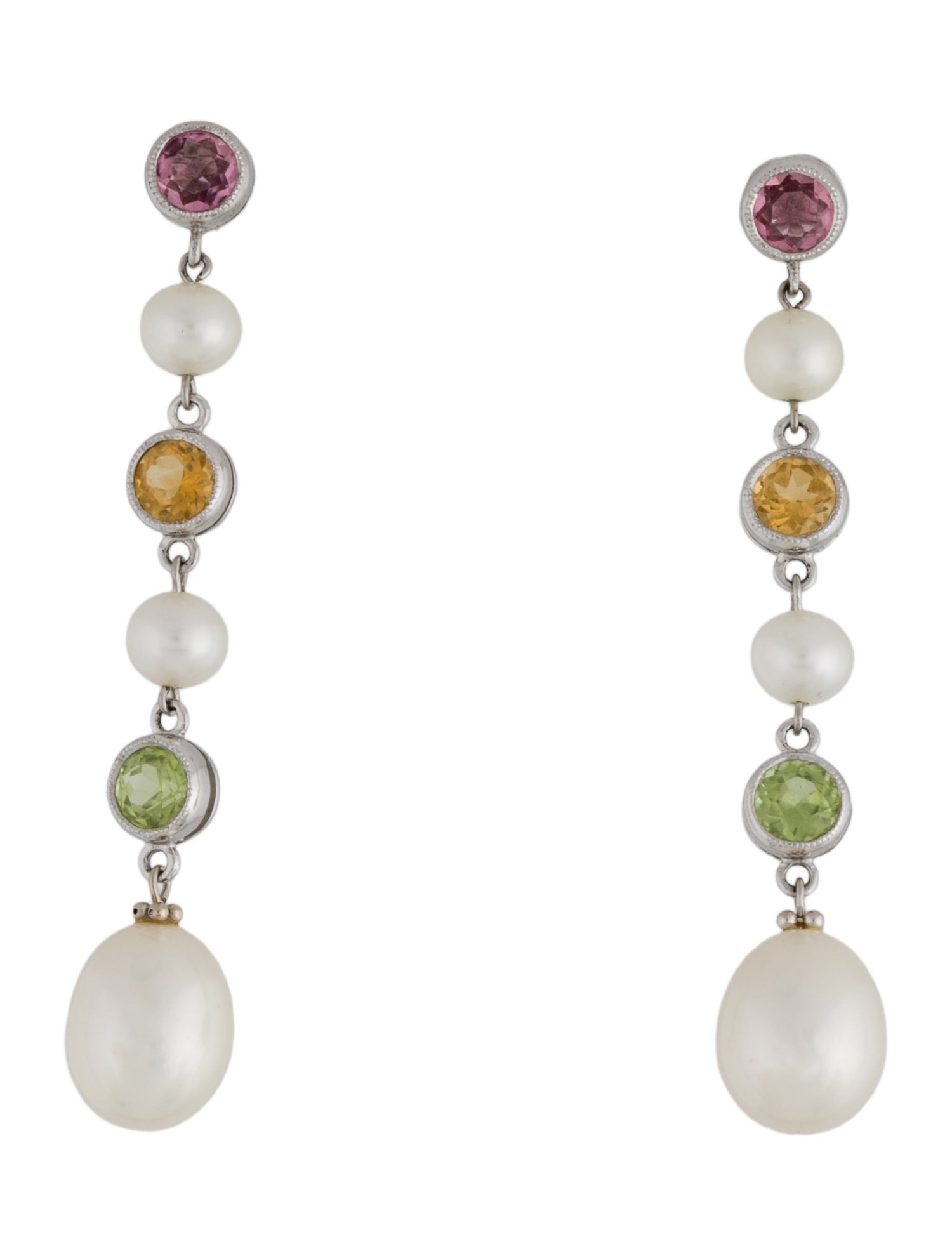 Earrings 14K Pearl & Multistone Drop Earrings