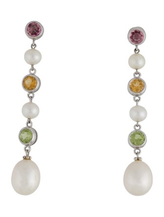 Earrings 14K Pearl & Multistone Drop Earrings