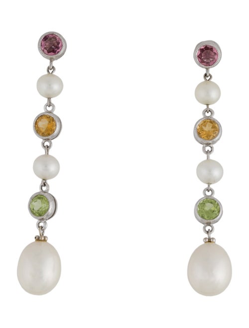 Earrings 14K Pearl & Multistone Drop Earrings