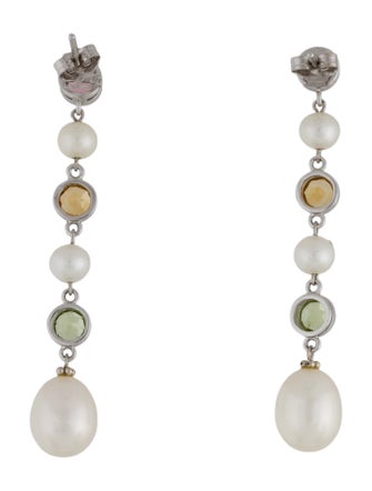 Earrings 14K Pearl & Multistone Drop Earrings