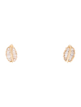 Earrings 14K Diamond Leaf Stud Earrings