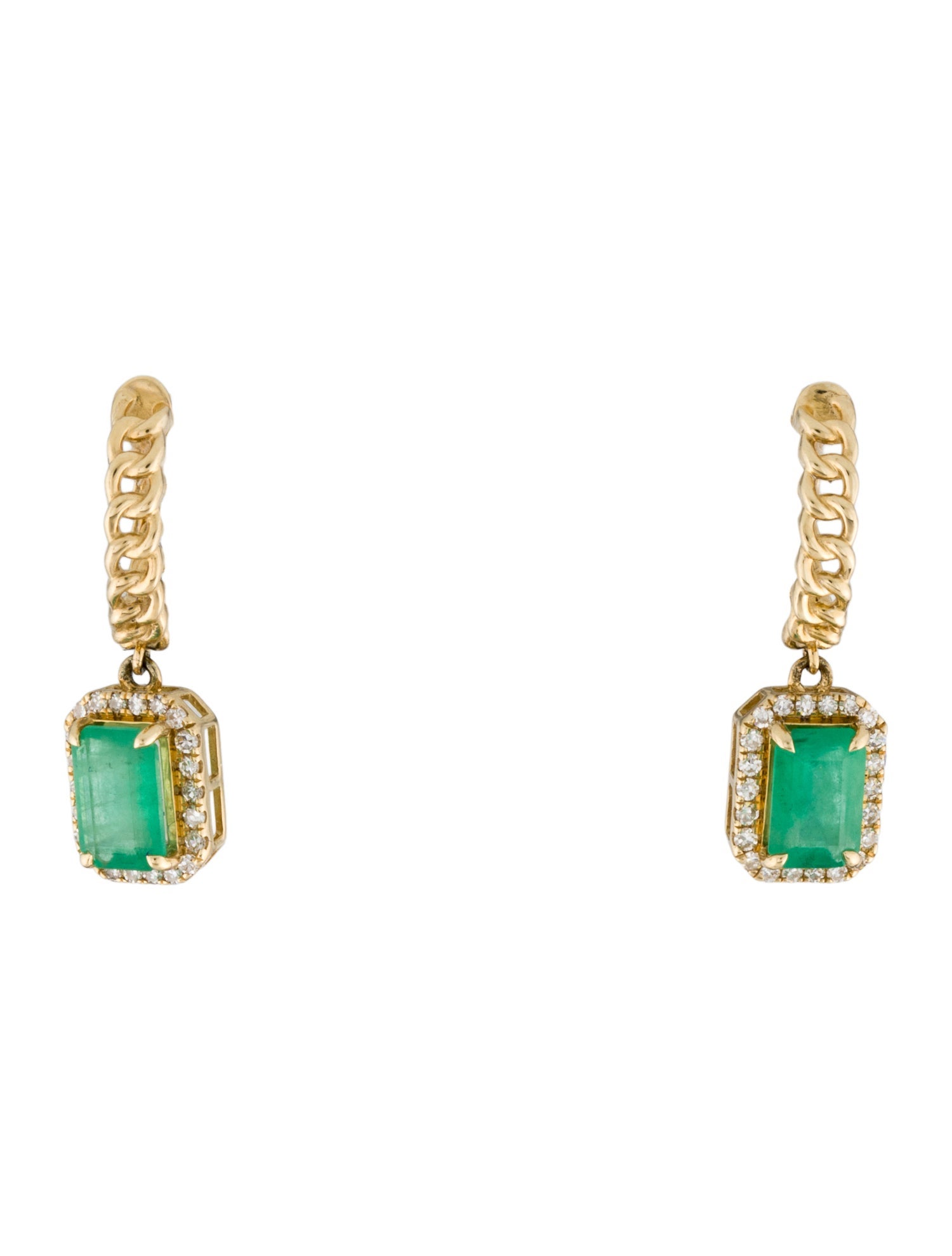 Earrings 14K Emerald & Diamond Drop
